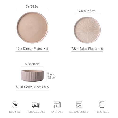 Image of Dinnerware Sets for 6, Ceramic Plates and Bowls Set 18 Piece Dinnerware Chip Resistant Stoneware, Dishwasher and Microwave Safe-Brown