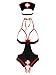 Freebily Donna Lingerie Sexy Hot Costume da Infermiera Babaydoll 4 Pezzi Set Reggiseno Minigonna Mutande Interno e Fascia Biancheria da Notte Sexy Nurse Cosplay Nightwear Nero XL