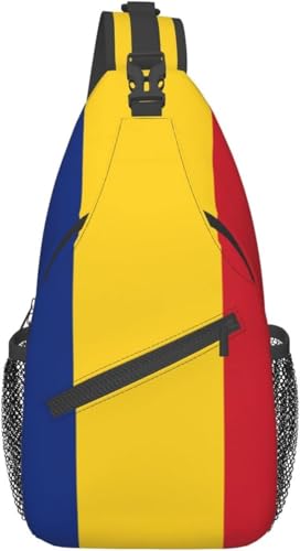 Mochila de un hombro con bandera de Rumania negra unisex