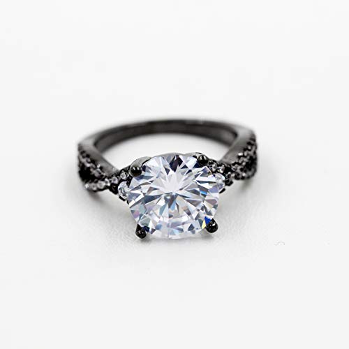 T Brand Black Plated Infinity Wedding Bridal Rings Round Cut Big Cubic Zirconia Solitaire Accented ZY1043