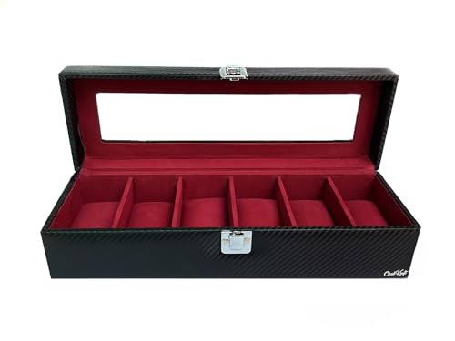 Image of Men's and Women's Watch Box Organiser in leatherette and suede- 6 Slots (Black sapphire-6W)