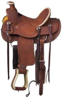 Manaal Enterprises Size 14” 15” 16” 17” 18", Wade Tree A Fork Premium Western Leather Roping Ranch Work Horse Saddle Tack, Headstall, Breastplate & Reins (17, Wade_Rawhide)