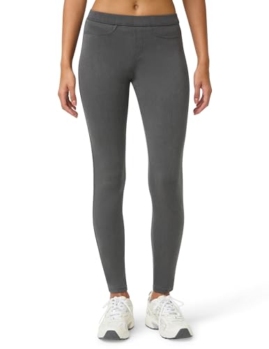 No nonsense Women's Classic Denim Leggings with Real Back Pockets, Elastic Waist, High Waisted - Stretchy & Trendy Jeans - Grey - 1X