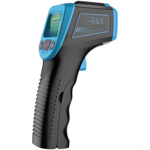 Trurovem Termómetro digital no infrarrojo para medidor de -50 a 600 °C con puntero de retención de datos apagado automático para barbacoa industrial uso al aire libre, naranja, rojo y verde (azul)