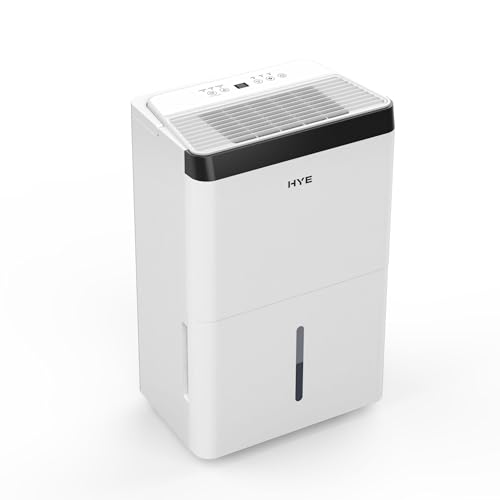 HYE Dehumidifier - 50L/Day Dehumidifier, Portable Design With 5 Modes, 7.1L Water Tank, Quiet Operation (43 dB), White, Laundry Mode & Continuous Drainage, Ideal For Damp Rooms - SA01DH50L02