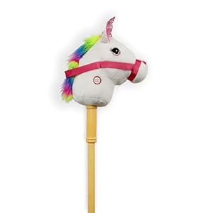 White Unicorn Stick Horse, Sound Effects That Make The Unicorn Come to Life, Sturdy 2 Piece Stick That Screws Together, for Ages 3 and up