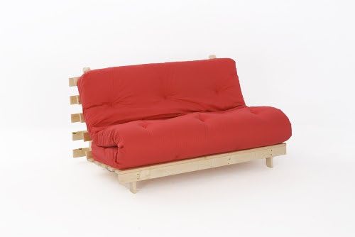 Comfy Living4ft6 LUXURY Double (135cm) Wooden Futon Set with PREMIUM LUXURY Red Mattress