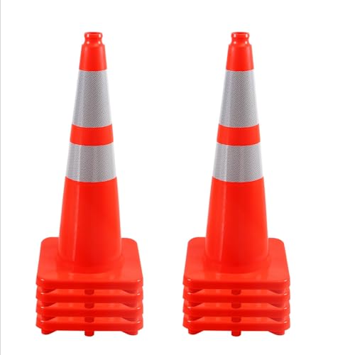 [8PCS]Flexible PVC Traffic Cone with Reflective Collar - High Visibility, Durable & Weather-Resistant Safety Cone for Construction, Parking, and Events (28 inch)