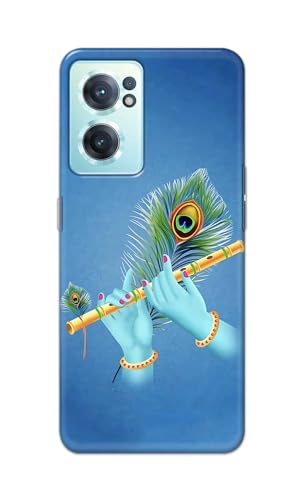 Image of Plastic Printfidaa Printed Hard Back Cover Case For Oneplus Nord Ce 2 5G Back Cover (Flute In Krishna Hands) -112, Blue
