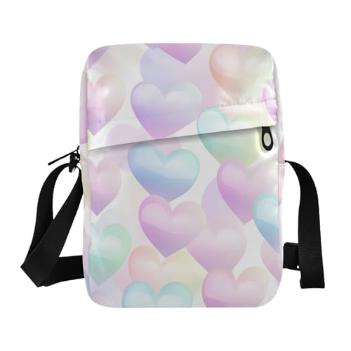 Crossbody Bag Pastel Rainbow Hearts Messenger Bag for Women Men Purse Shoulder Bag Satchel Bag with Adjustable Strap 202b6553