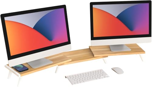 LOUKIN モニタースタンド モニター台 卓上 パソコン台 卓上 pc台 ディスプレイ 台 机上ラック モニター台 木製 デュアルモニター デスク用 44 x 25cm 2台用 スタンド プリンター 3段棚 長さ 角度 調整可能 パソコン棚 ホーム オフ