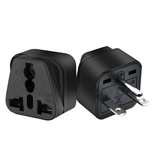 (2pack) US 3 Prong Plug to Universal Socket Power Converter,NEMA 6-15P Plug Adapter for NEMA 5-15P/5-20R/6-15P/6-20P/ EU/AU/US/UK & More Interface Conversion Plug (Black)
