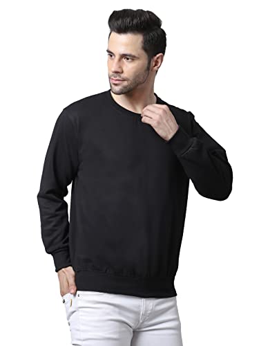 Image of BZR-Men's Fleece Round Neck Regular Sweatshirt (Sw Rrn Black 01-L Black L)(1903)