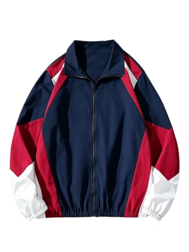 Image of SOLY HUX Men's Varsity Jacket Zipper Color Block Windbreaker Jackets Coats | Long Sleeve, Streetwear