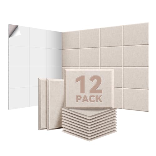 Sonuvia 12 pieza Paneles Acústicos autoadhesivos, 30 * 40 * 0.9cm Aislamiento acústico eficaz, alta densidad (230kg/m³) NRC 0.95, cubre 1,44 m², espuma acústica para paredes y puertas, sala de juegos