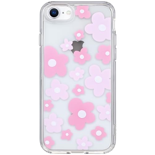 Dumkery Cute Pink Flowers Case Compatible with iPhone 7/8 Case, Floral Girly Clear Pink iPhone SE 2020/ SE 2022 Cases with Aesthetic Pattern Shockproof Cover for Girls Women