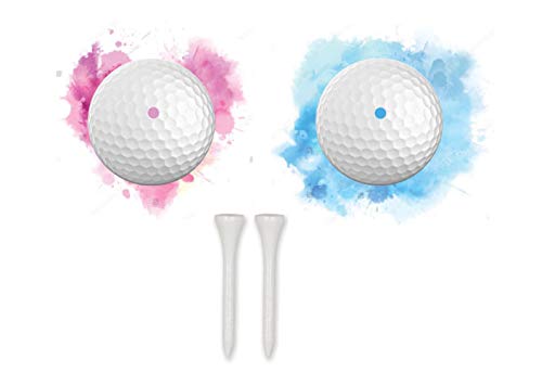 Gender Reveal Golf Balls - 1 Pink & 1 Blue Golf Ball with 2 Tees