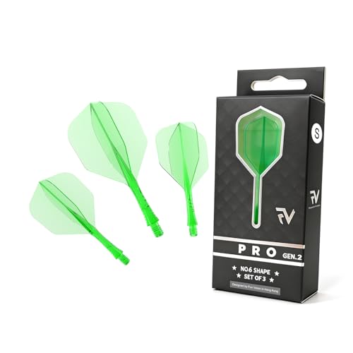 FunVision Pro Darts Flight Integrated Dart Flights and Shafts- No.6 Flight & Shaft System Professional Darts Accessories (3PCs | Short 19mm |Green)