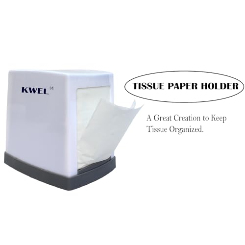 Image of KWEL Double Side Cube Table Top L-Fold Tissue Paper Holder Dispenser | Tissue Box Holder for Dining Table & Napkin Holder with 2 Packets (200 Tissues) (White)