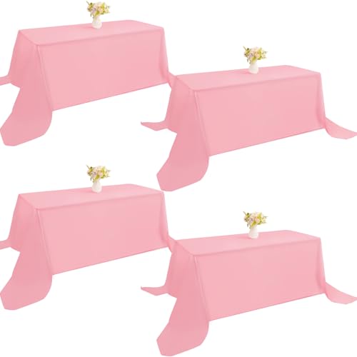 Image of 4 Pack Rectangle Tablecloth 90x132Inch Pink Washable Polyester Table Cover for Wedding Dining Table Buffet Parties Banquet Decoration(Pink)