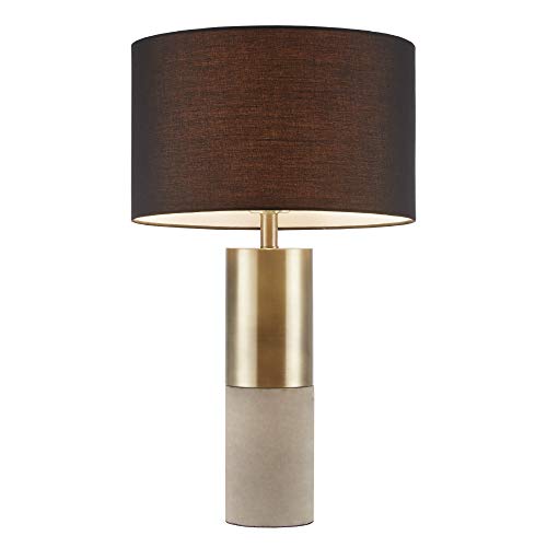 Hampton Hill Fulton Concrete Table Lamp, Bedside Nightstand Bedroom Light, Modern Luxe Metal, Concrete Base, Fabric Drum Shade Accent Furniture Décor, Gold/Grey/Black, 16"Dia X 27.5"H #TOP7