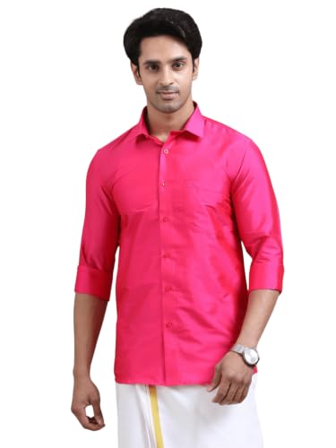 Image of Tattva Men Silk Blend Ethnic Shirt | Traditional South Indian Wear for Wedding, Festivals & Casual Wear