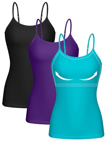 Image of ATTRACO Women 3 Pack Cotton Camisoles with Shelf Bra Adjustable Spaghetti Strap Tank Tops