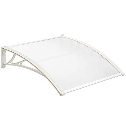 PrimeMatik - Tejadillo de protección 80x60 cm Transparente. Marquesina para Puertas y Ventanas con Soporte Blanco