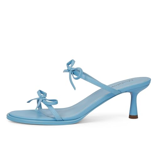 Image of Modatope Two Strap Heeled Sandals for Women Kitten Heel Rounded Toe Heels Women Slip on Open Toe Sandals