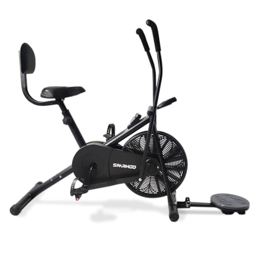 SPARNOD FITNESS SAB-05_T Upright Air Bike: Dual Action Full Body Workout, Adjustable Resistance, Height-Adjustable Seat with Backrest, Tummy Twister – Ideal for Home Gym, DIY Installation, Maximum User Weight – 120 kg