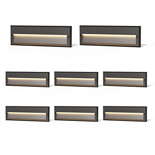 Goodsmann Low Voltage Step Lights Kits 10.6 Inch Outdoor 12V Ac Landscape Stair Lights Wired 8Pk 6W Led Electric Outdoor Deck Lighting Black Metal 122 Lumens 3000K Warm White With Cable Connectors #TOP6