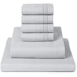 Mellanni Queen Sheet Set - 6-Piece Iconic Collection Bedding | Including 4 Pillowcases, 16-Inch Deep Pocket, Easy Care, Extra Soft, Cooling Sheets, Brushed Microfiber - Light Gray