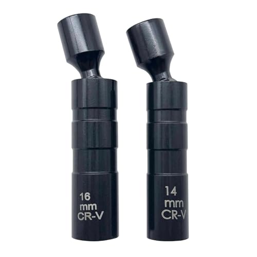 Image of 2Pcs Thin Wall Spark Plug Socket, 3/8 inch 12-Point Universal Joint Magnetic Swivel Spark Plug Socket Set, 14mm & 16mm Spark Plug Removal Tool for Motorcycle Spark Plugs and Small Car Engines (Black)