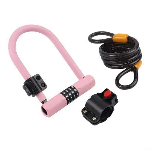 Antivol vélo en U rose avec câble en acier robuste et code à 4 chiffres