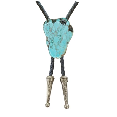 Image of Daisy Del Sol Bolo Tie Turquoise Stone Braided Vegan Faux Leather Silver Tips Handmade Necklace Adjustable Boho Western Jewelry