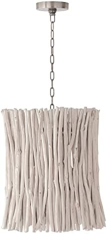 Capital Lighting 340242PP Cara Coastal Handcrafted Natural Eucalyptus Drum Pendant Ceiling Light Fixture, 4-Light 240 Total Watts, 18" H x 16" W, Brushed Pewter