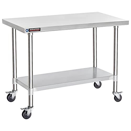 Image of DuraSteel 24x48 NSF Stainless Steel Cart - Heavy Duty Food Prep Table with Undershelf - Rolling Kitchen Island on Wheels for Commercial Restaurant Kitchen, Garage, Outdoor Cooking, BBQ Grill, Counter