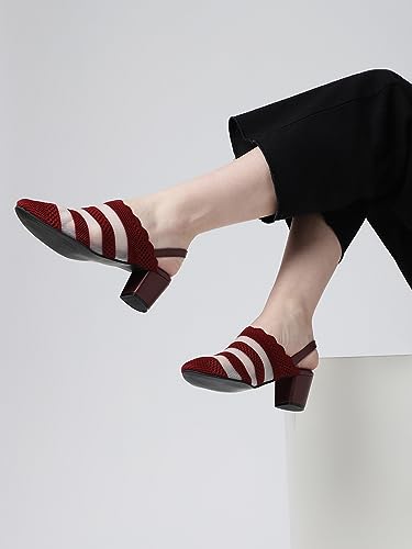 Image of Marc Loire Women's Knitted Round Toe Block Heel Mules for Casual and Formal Wear