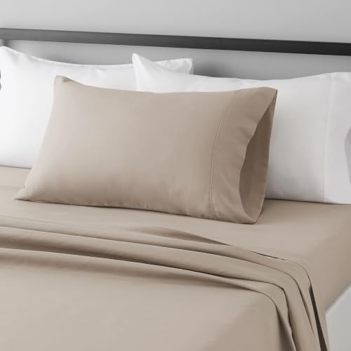 Image of Amazon Basics Lightweight Super Soft Easy Care Microfiber 3-Piece Twin XL Sheet Set with 14-Inch Deep Pockets, Taupe, Solid