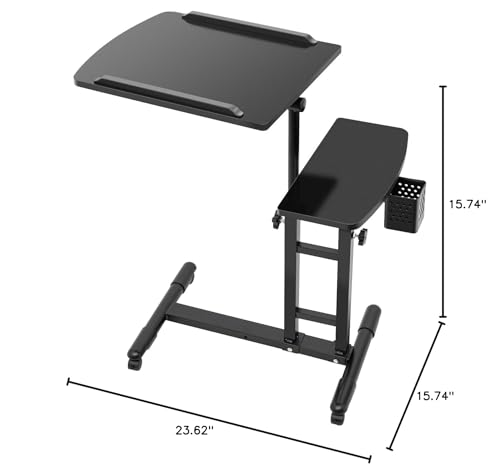 Mesa portatil ajustable para laptop con ruedas y almacenamiento miniatura 2
