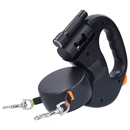 Ausziehbare Doppel Hundeleine für 2 Hunde mit Licht und Spender - 360° Drehbar für zugfreies Spiel, 3,0m Seil für Haustiere bis 25kg