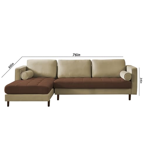 Image of Lezra LHS 4 Seater L Shape Sofa Set for Living Room (Cream Brown Fabric) Premium Fabric Sofa