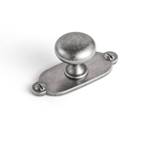 Image of Goo-Ki Antique Sliver Zinc Alloy Cabinet Knob with Backplate - Single Hole Center Cabinet Pull Hardware for Bedroom, Kitchen, 2 Pack(8611-G013)