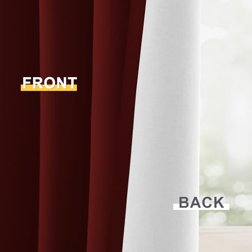 Image of Yakamok Burgundy Red Blackout Curtains 84 Inches Long for Bedroom 50 inch Wide | Blackout Curtain Panels for Bedroom, 2 Thick Layers Grommet Top Thermal Insulated Drapes with White Back for Living Room