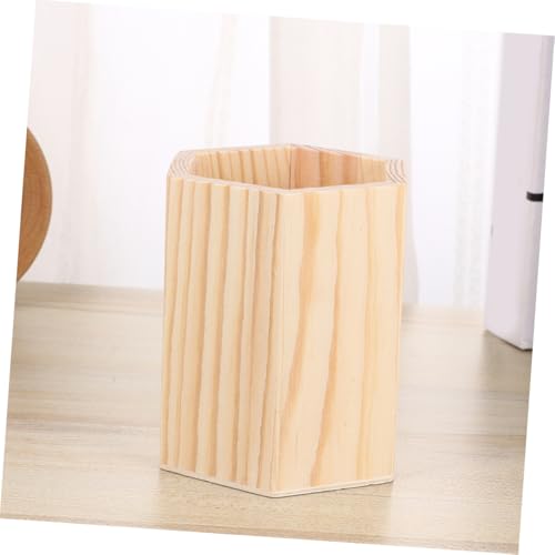 Porte crayons bois naturel pour bureau encombré : la solution de rangement géométrique en pin