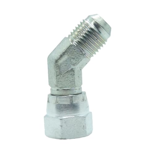 Image of 1 Piece Steel JIC Flare Tube Fitting, 45 Degree Elbow, 3 /8 inch Male JIC (9 /16 inch-18) x 3 /8 inch Female JIC (9 /16 inch-18) Swivel Tube OD