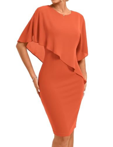GRACE KARIN Women's Chiffon Cape Sleeveless Wedding Guest Dress Orange S