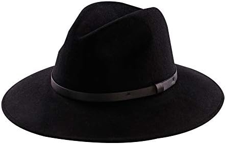 Wide Brim Wool Fedora Hat Men Women Felt Hats Outback Panama Crushable Caps with Leather Band(L:7 1/8-22 1/4inch,Black)
