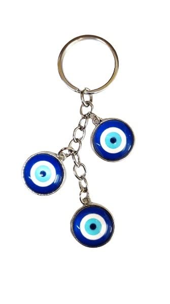 METAL SILVER PLATED 3 PCS BLUE EVIL EYE CLASSIC FINISH KEYCHAIN FOR USE IN KEYRING ACCESSORIES LATEST STYLISH.-image-6