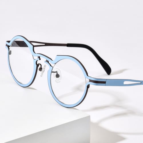 Image of FONEX Colorful Pure Titanium Glasses Frame Women Retro Round Eyeglasses